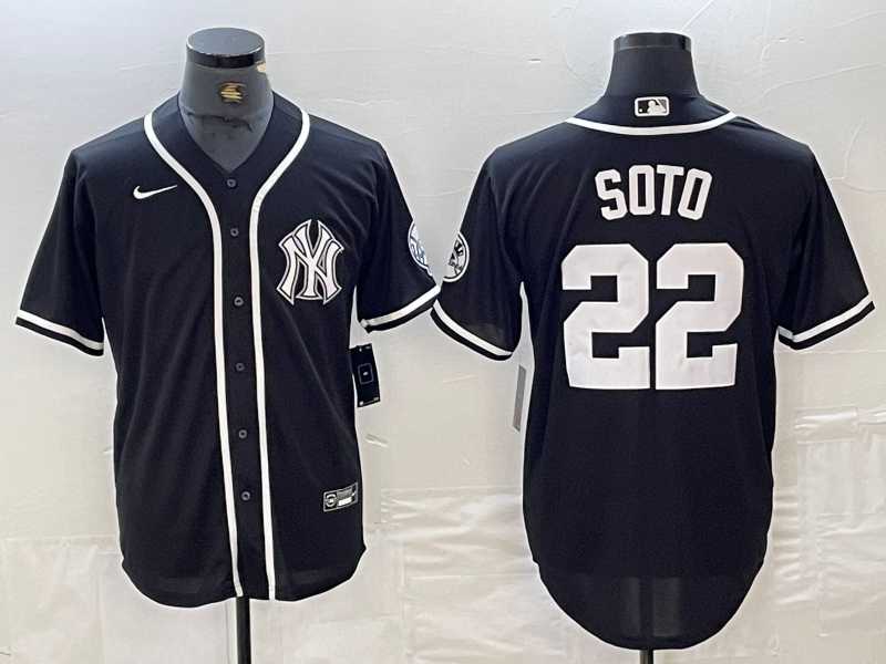 Men%27s New York Yankees #22 Juan Soto Black White Cool Base Stitched Jersey